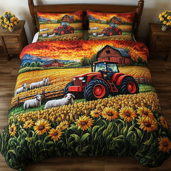 Golden Harvest quilted 3-piece bedding set on a made bed with two matching pillow shams