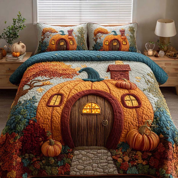 Golden Harvest quilted 3-piece bedding set on a made bed with two matching pillow shams