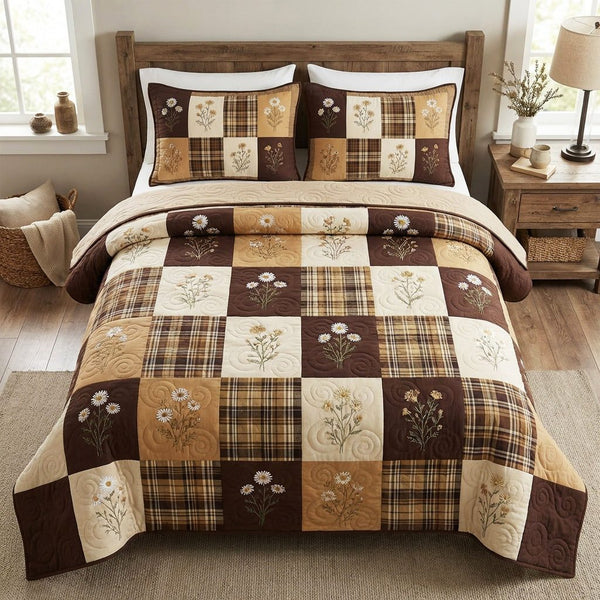 Golden Harvest quilted 3-piece bedding set on a made bed with two matching pillow shams