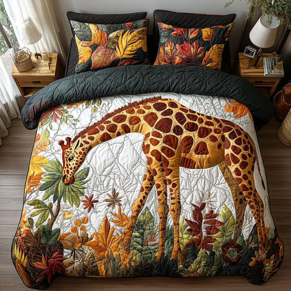 Golden Heights quilted 3-piece bedding set on a made bed with two matching pillow shams