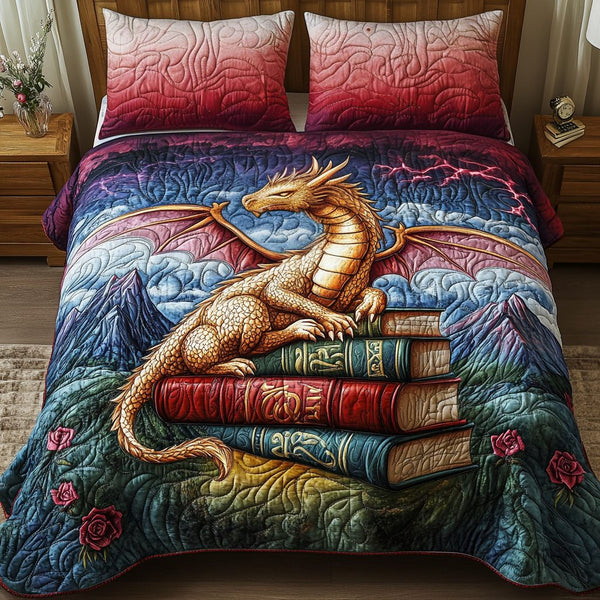 Golden Hoard quilted 3-piece bedding set on a made bed with two matching pillow shams