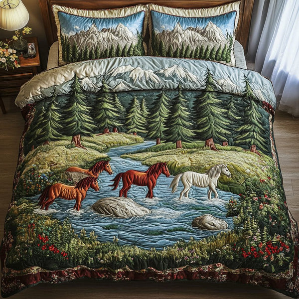 Golden Hoof quilted 3-piece bedding set on a made bed with two matching pillow shams