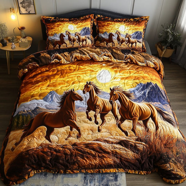 Golden Horizon quilted 3-piece bedding set on a made bed with two matching pillow shams