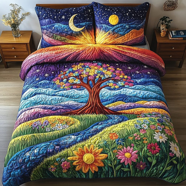 Golden Horizon quilted 3-piece bedding set on a made bed with two matching pillow shams