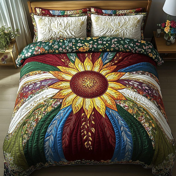 Golden Horizon quilted 3-piece bedding set on a made bed with two matching pillow shams