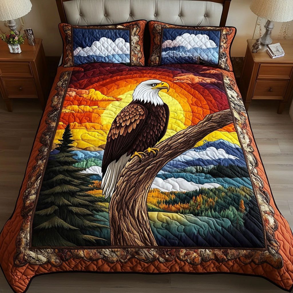 Golden Horizon quilted 3-piece bedding set on a made bed with two matching pillow shams