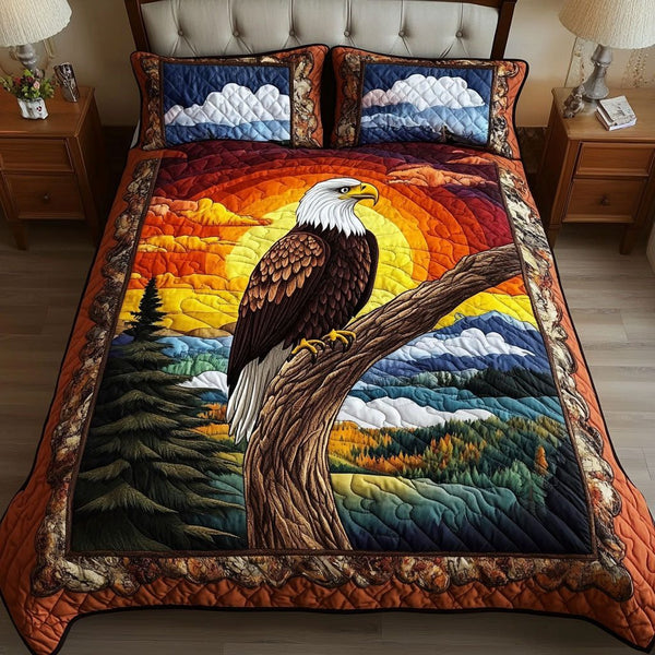 Golden Horizon quilted 3-piece bedding set on a made bed with two matching pillow shams