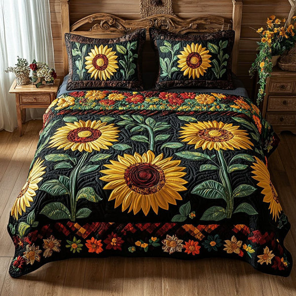 Golden Horizon quilted 3-piece bedding set on a made bed with two matching pillow shams