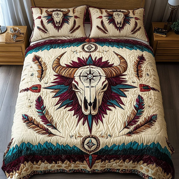 Golden Horizon quilted 3-piece bedding set on a made bed with two matching pillow shams