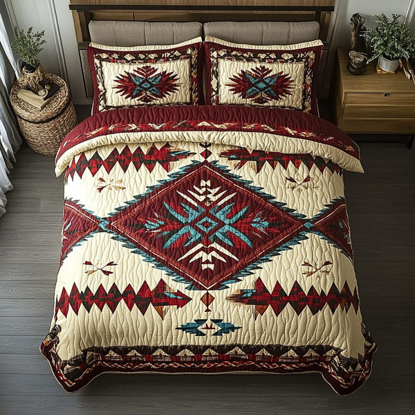 Golden Horizon quilted 3-piece bedding set on a made bed with two matching pillow shams