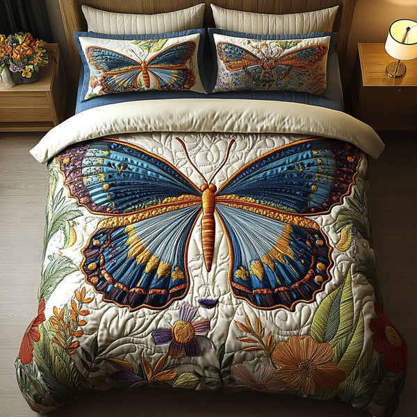 Golden Horizon quilted 3-piece bedding set on a made bed with two matching pillow shams