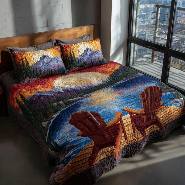 Golden Horizon quilted 3-piece bedding set on a made bed with two matching pillow shams