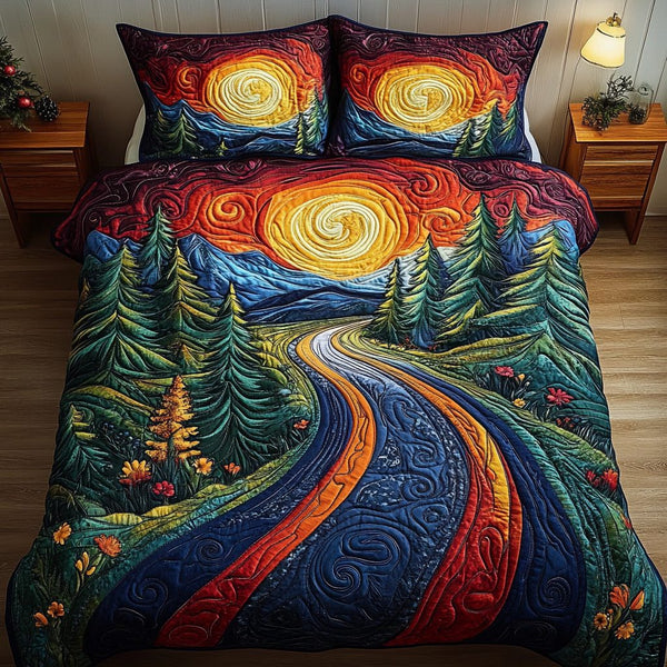 Golden Horizon quilted 3-piece bedding set on a made bed with two matching pillow shams