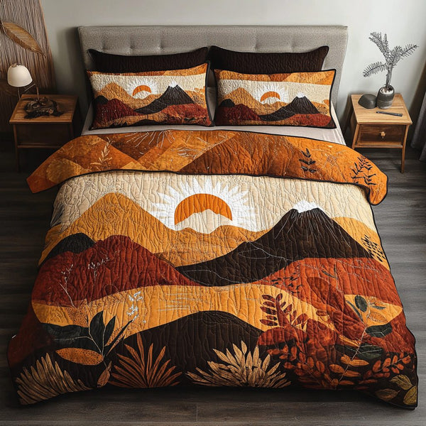 Golden Horizon quilted 3-piece bedding set on a made bed with two matching pillow shams