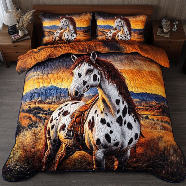 Golden Majesty quilted 3-piece bedding set on a made bed with two matching pillow shams