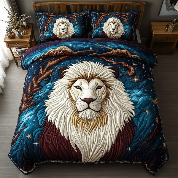 Golden Mane quilted 3-piece bedding set on a made bed with two matching pillow shams