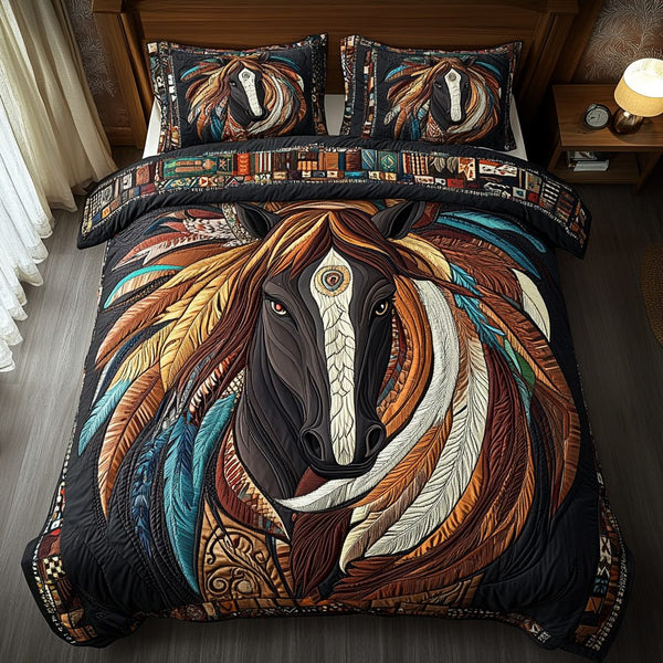 Golden Mane quilted 3-piece bedding set on a made bed with two matching pillow shams