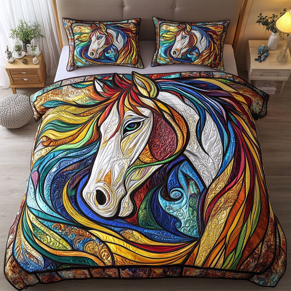 Golden Mane quilted 3-piece bedding set on a made bed with two matching pillow shams