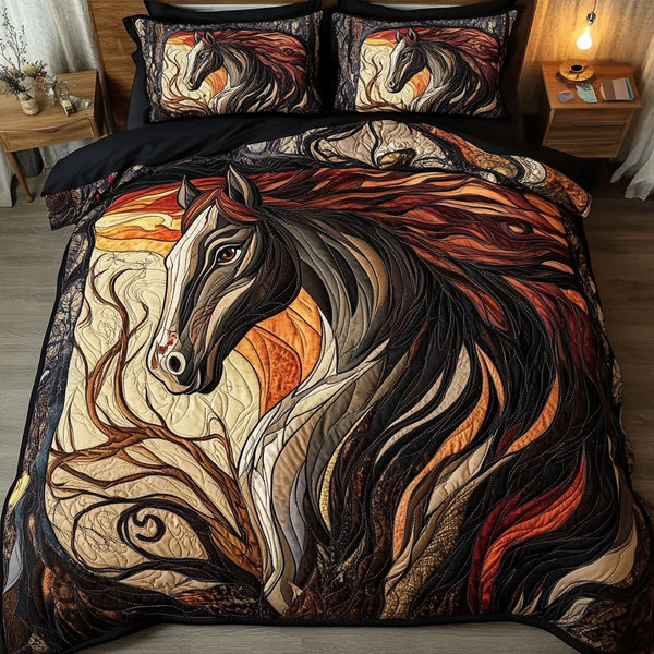 Golden Mane quilted 3-piece bedding set on a made bed with two matching pillow shams