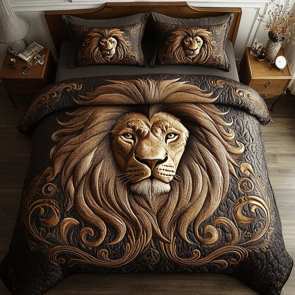 Golden Mane quilted 3-piece bedding set on a made bed with two matching pillow shams