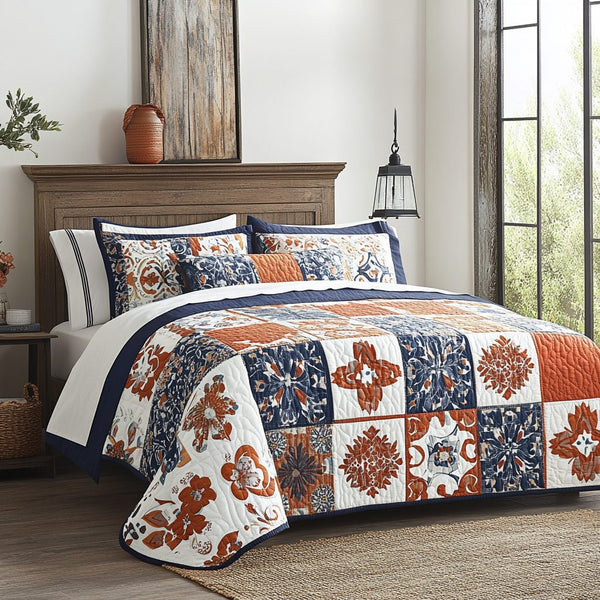 Golden Midnight quilted 3-piece bedding set on a made bed with two matching pillow shams