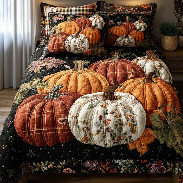 Golden Patch quilted 3-piece bedding set on a made bed with two matching pillow shams