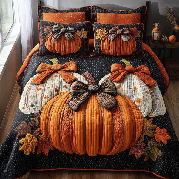 Golden Patch quilted 3-piece bedding set on a made bed with two matching pillow shams