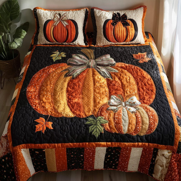 Golden Patch quilted 3-piece bedding set on a made bed with two matching pillow shams