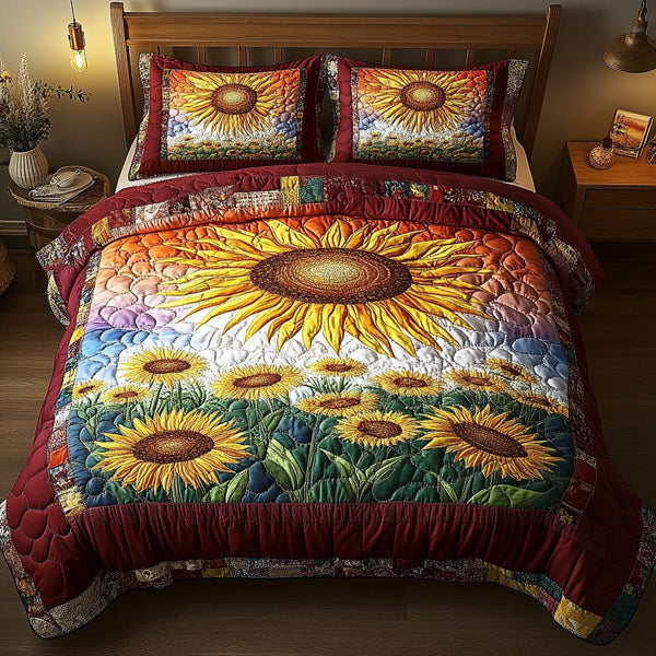Golden Path quilted 3-piece bedding set on a made bed with two matching pillow shams