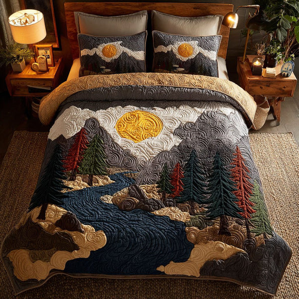 Golden Peak quilted 3-piece bedding set on a made bed with two matching pillow shams