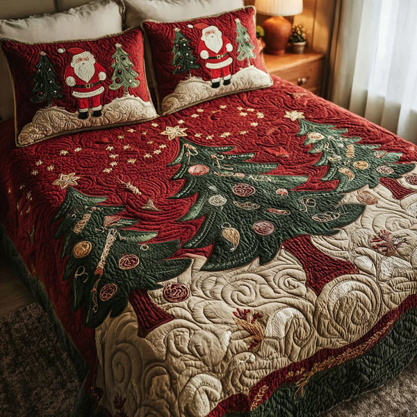 Golden Pines quilted 3-piece bedding set on a made bed with two matching pillow shams