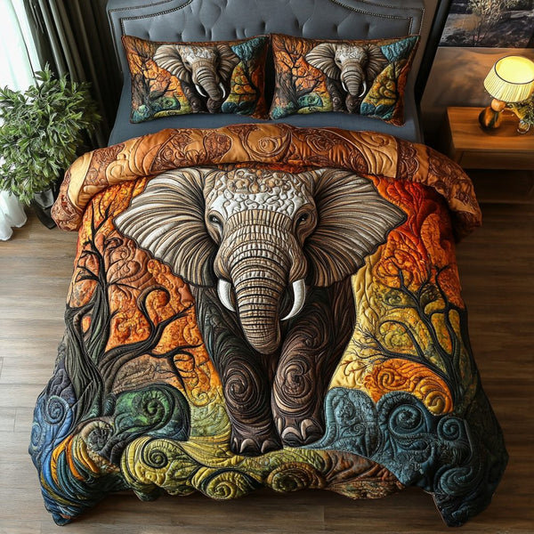 Golden Plains quilted 3-piece bedding set on a made bed with two matching pillow shams