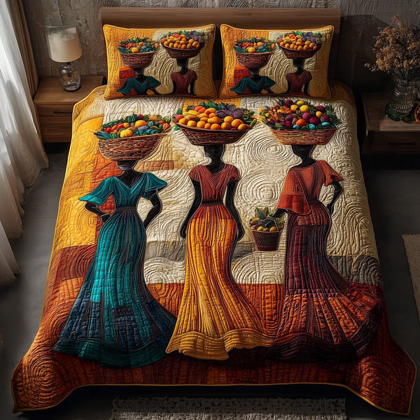 Golden Queens quilted 3-piece bedding set on a made bed with two matching pillow shams