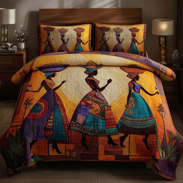 Golden Queens quilted 3-piece bedding set on a made bed with two matching pillow shams