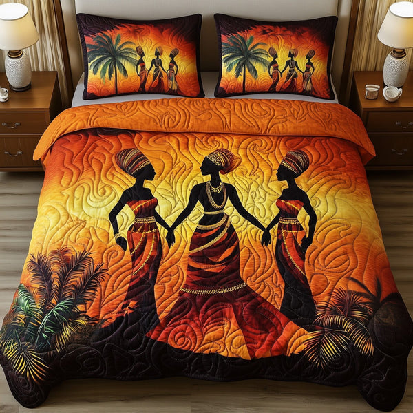 Golden Queens quilted 3-piece bedding set on a made bed with two matching pillow shams