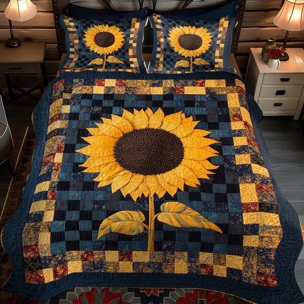Golden Radiance quilted 3-piece bedding set on a made bed with two matching pillow shams