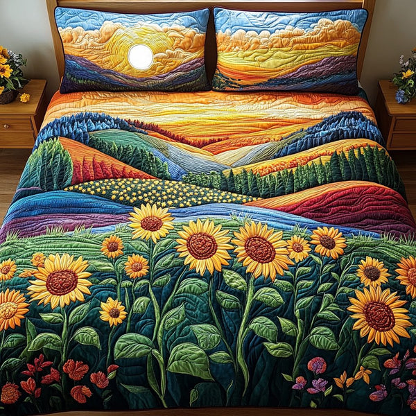 Golden Range quilted 3-piece bedding set on a made bed with two matching pillow shams