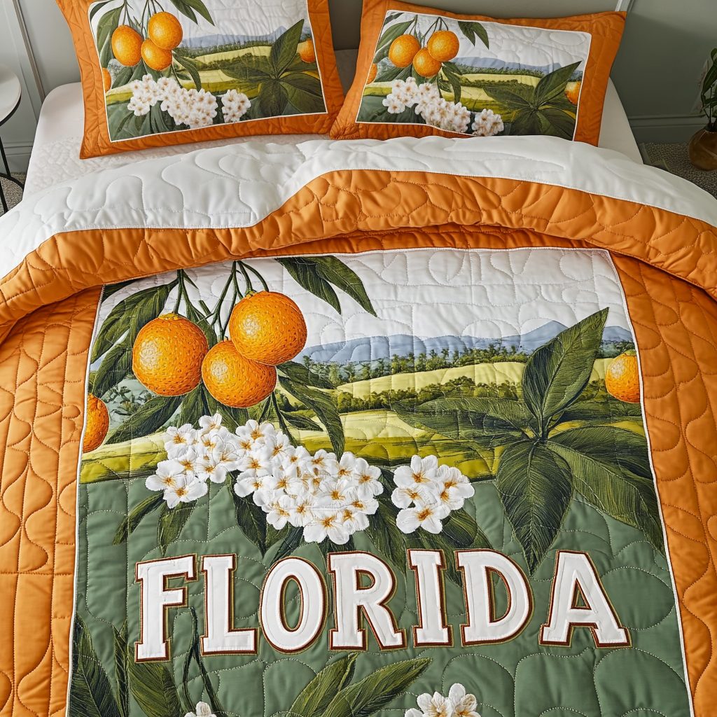 Golden Rest quilted 3-piece bedding set on a made bed with two matching pillow shams