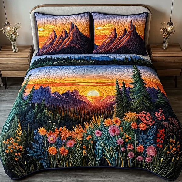 Golden Ridge quilted 3-piece bedding set on a made bed with two matching pillow shams