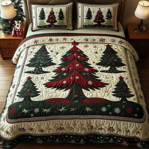 Golden Sparkle quilted 3-piece bedding set on a made bed with two matching pillow shams