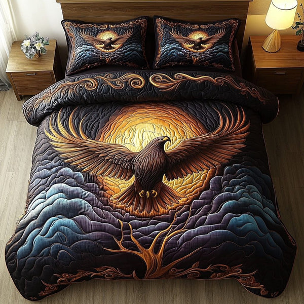 Golden Talon quilted 3-piece bedding set on a made bed with two matching pillow shams