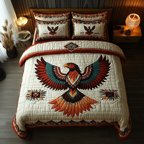 Golden Talon quilted 3-piece bedding set on a made bed with two matching pillow shams