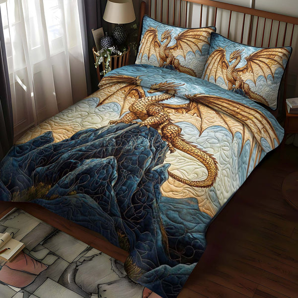 Golden Talon quilted 3-piece bedding set on a made bed with two matching pillow shams