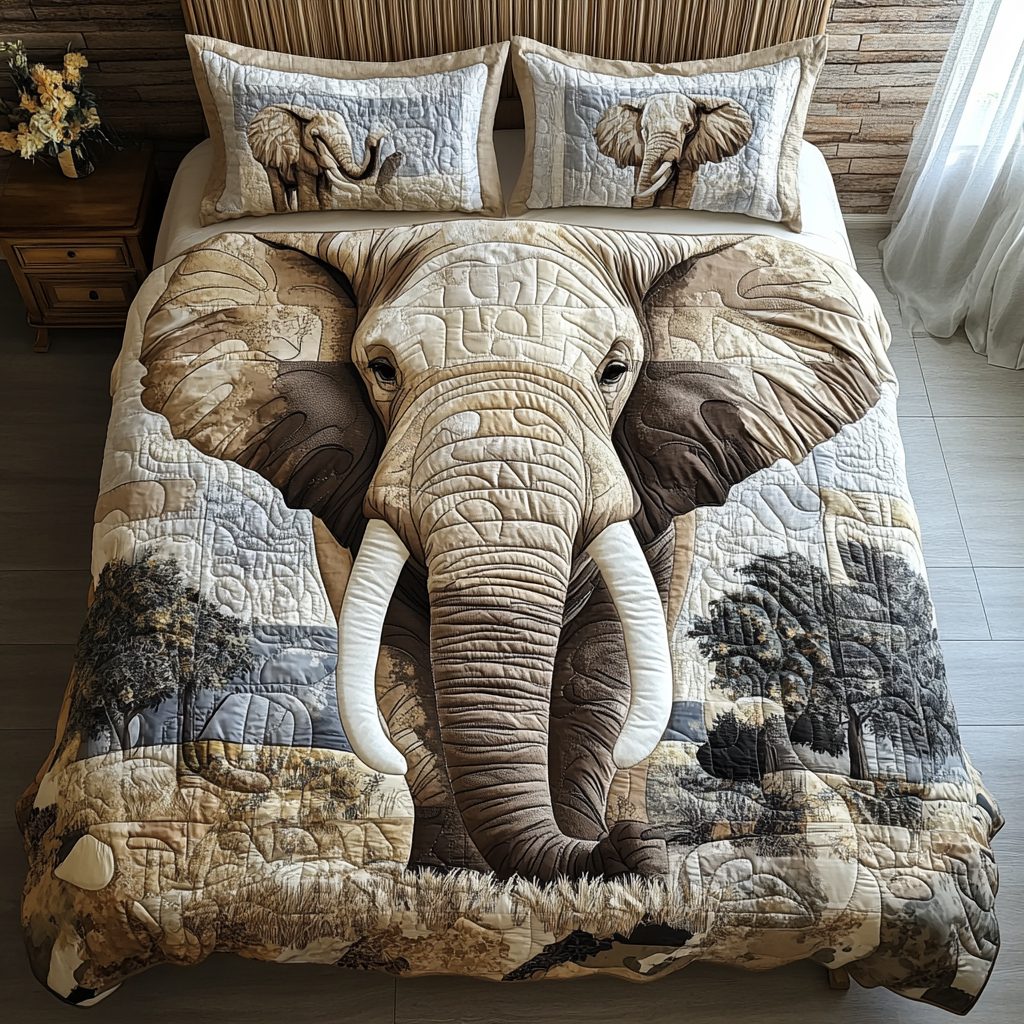 Golden Tusk quilted 3-piece bedding set on a made bed with two matching pillow shams