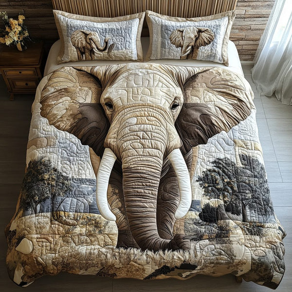 Golden Tusk quilted 3-piece bedding set on a made bed with two matching pillow shams