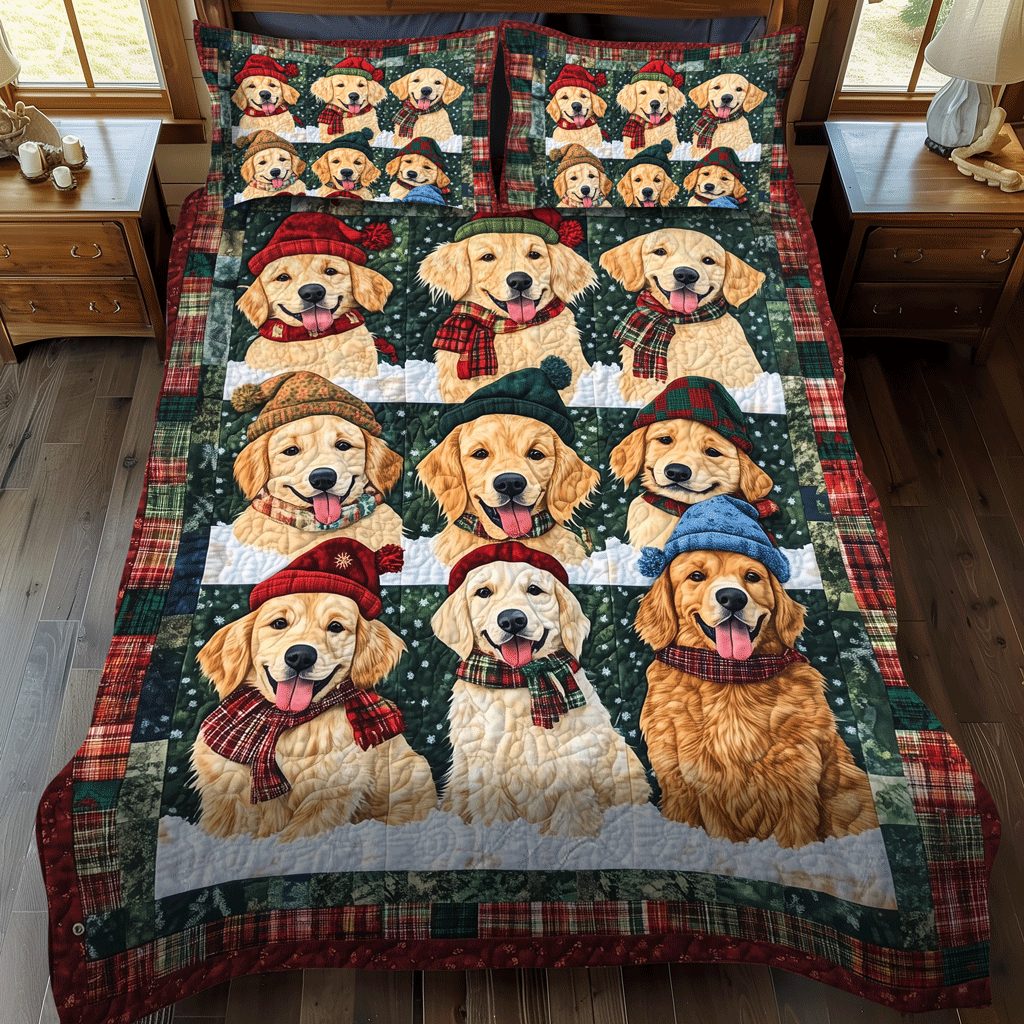 Goldie Wonders quilted 3-piece bedding set on a made bed with two matching pillow shams
