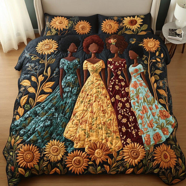 Grace Garden quilted 3-piece bedding set on a made bed with two matching pillow shams