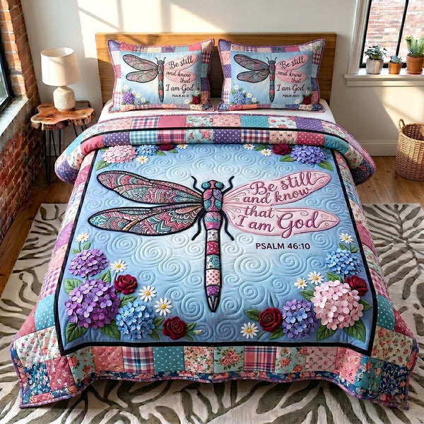 Grace In Flight quilted 3-piece bedding set on a made bed with two matching pillow shams