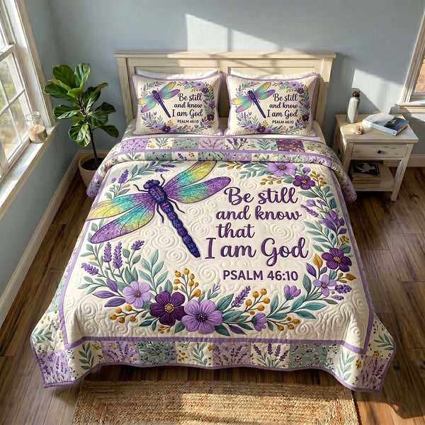 Grace In Flight quilted 3-piece bedding set on a made bed with two matching pillow shams