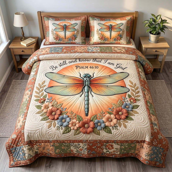 Grace In Flight quilted 3-piece bedding set on a made bed with two matching pillow shams